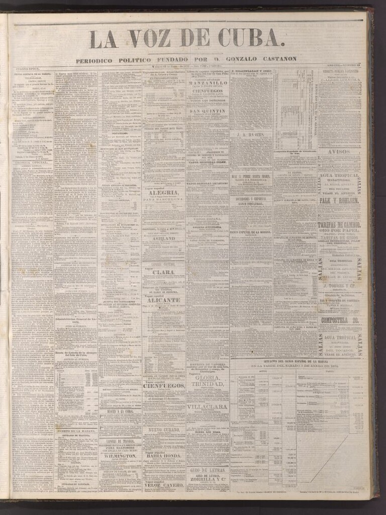 Miniatura de La Voz de Cuba: diario conservador del 15 de enero de 1875