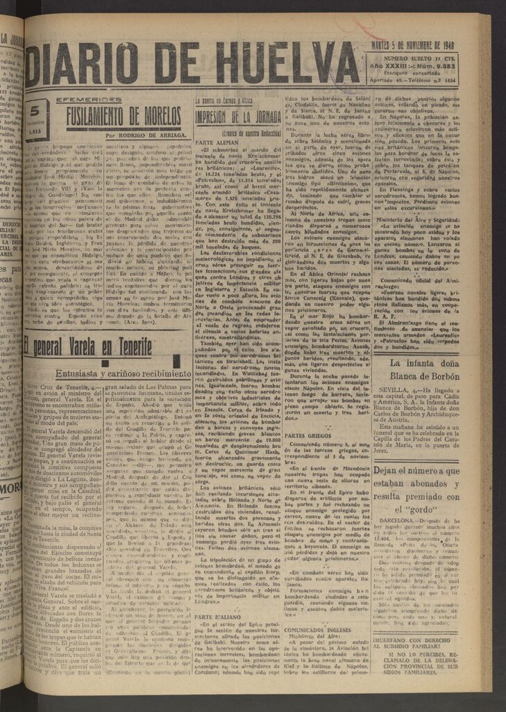 Miniatura de Diario de Huelva : periódico independiente del 5 de noviembre de 1940
