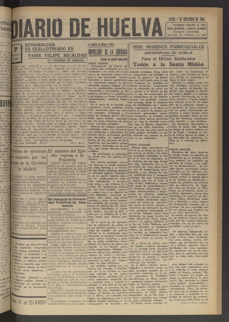 Miniatura de Diario de Huelva : periódico independiente del 7 de noviembre de 1940