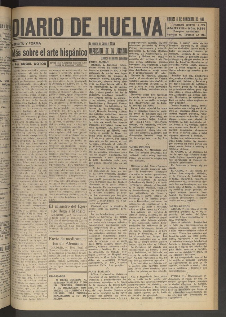 Miniatura de Diario de Huelva : periódico independiente del 8 de noviembre de 1940