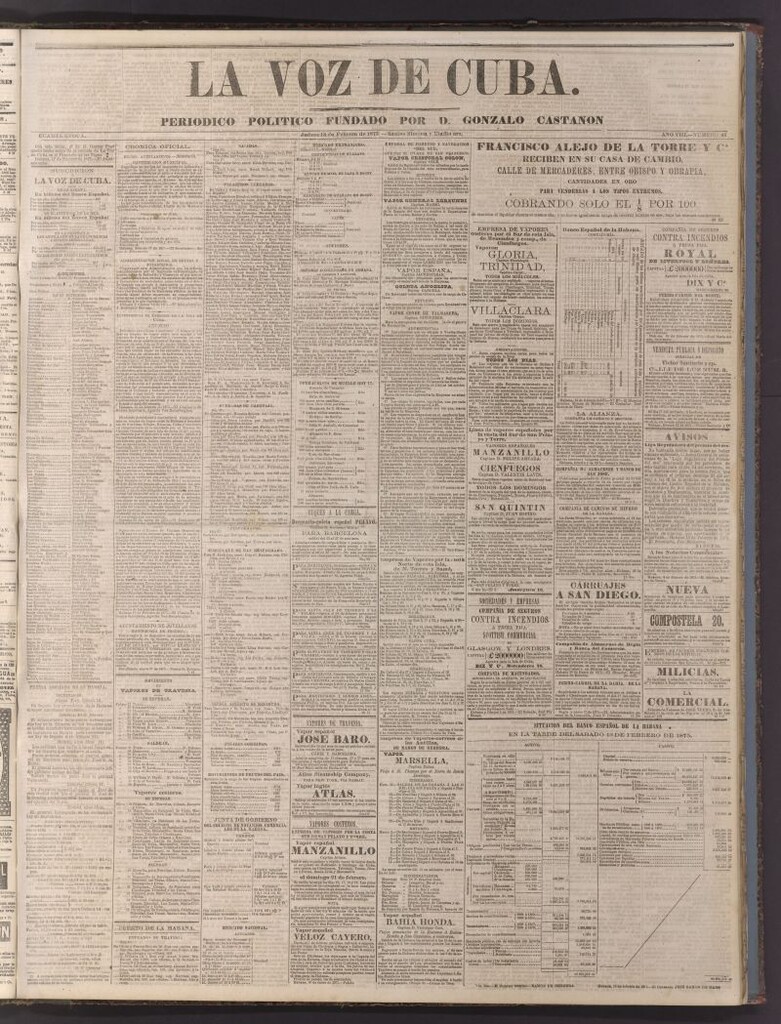 Miniatura de La Voz de Cuba: diario conservador del 18 de febrero de 1875