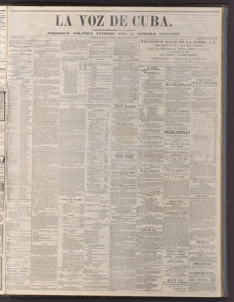 Miniatura de La Voz de Cuba: diario conservador del 20 de febrero de 1875