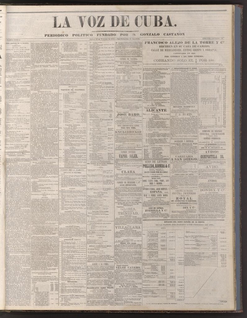 Miniatura de La Voz de Cuba: diario conservador del 25 de febrero de 1875