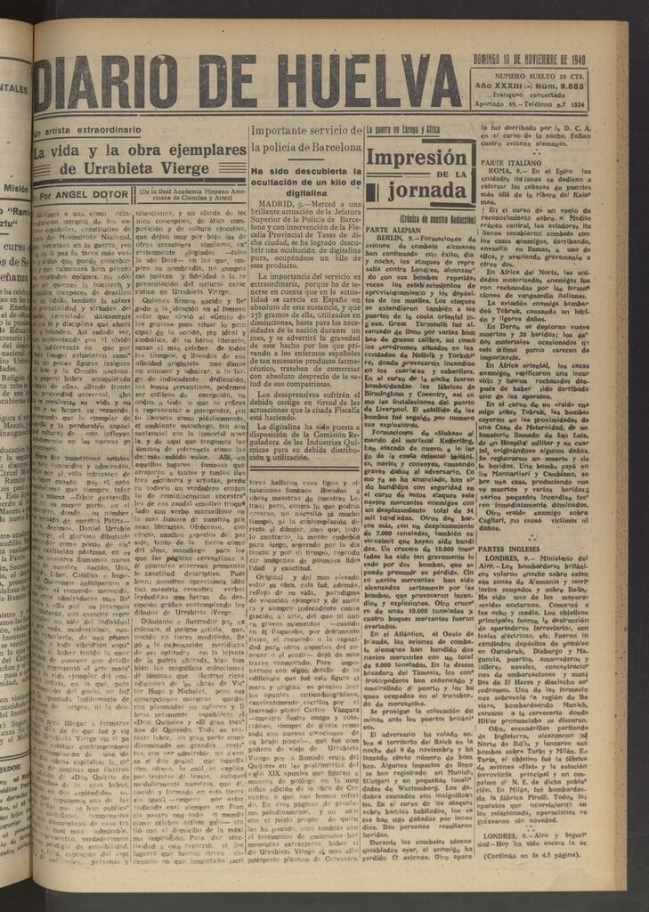 Miniatura de Diario de Huelva : periódico independiente del 10 de noviembre de 1940