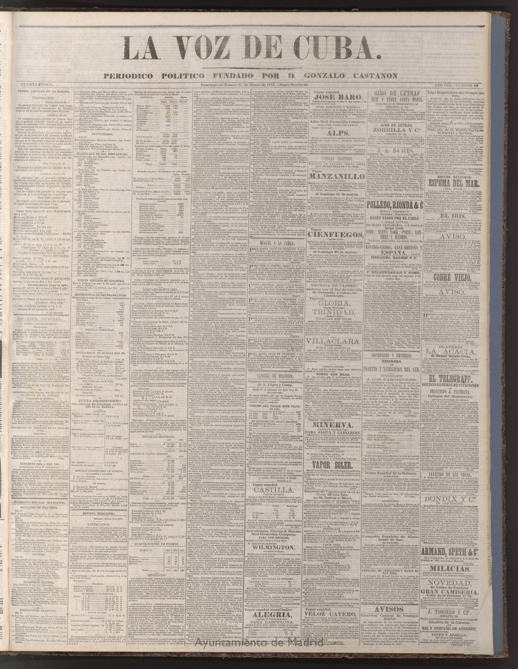 Miniatura de La Voz de Cuba: diario conservador del 21 de marzo de 1875