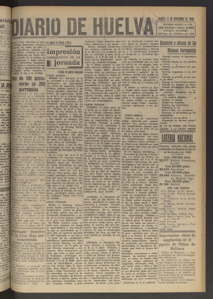 Miniatura de Diario de Huelva : periódico independiente del 12 de noviembre de 1940