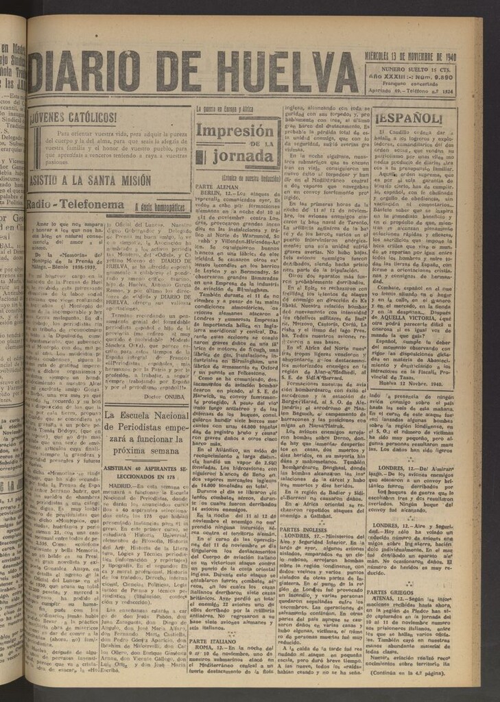 Miniatura de Diario de Huelva : periódico independiente del 13 de noviembre de 1940