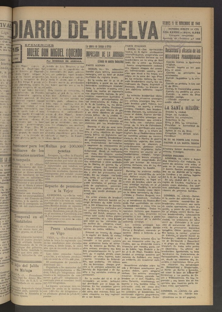 Miniatura de Diario de Huelva : periódico independiente del 15 de noviembre de 1940