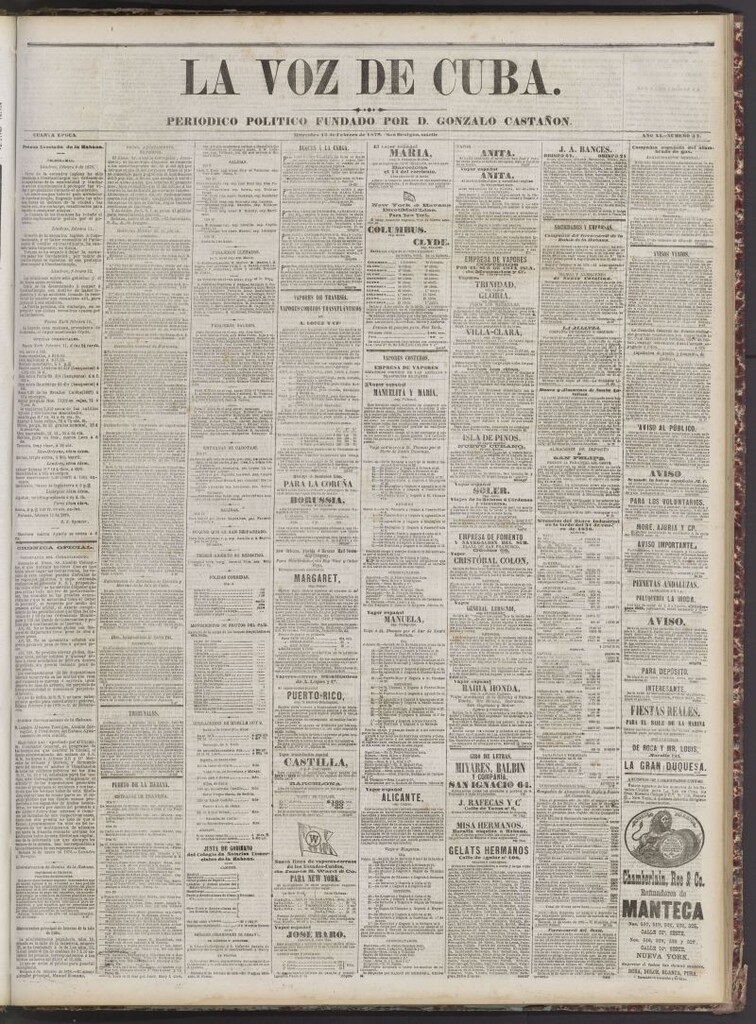 Miniatura de La Voz de Cuba: diario conservador del 13 de febrero de 1878