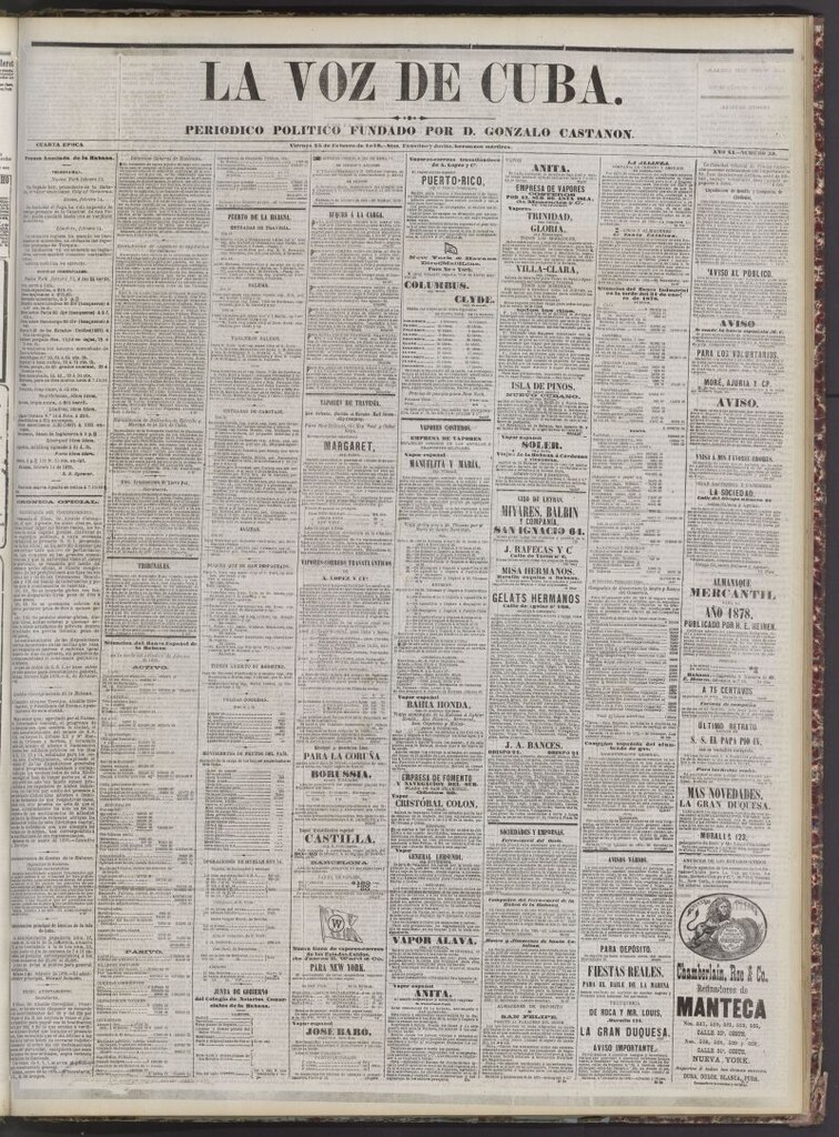 Miniatura de La Voz de Cuba: diario conservador del 15 de febrero de 1878