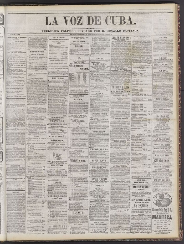 Miniatura de La Voz de Cuba: diario conservador del 20 de febrero de 1878