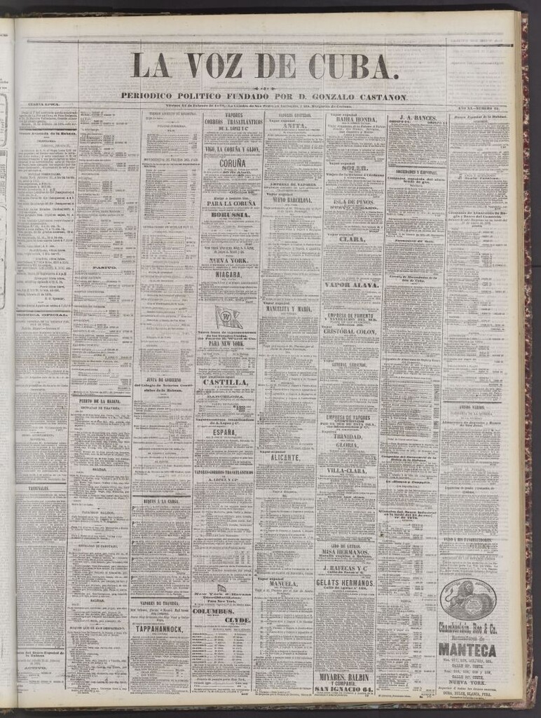 Miniatura de La Voz de Cuba: diario conservador del 22 de febrero de 1878
