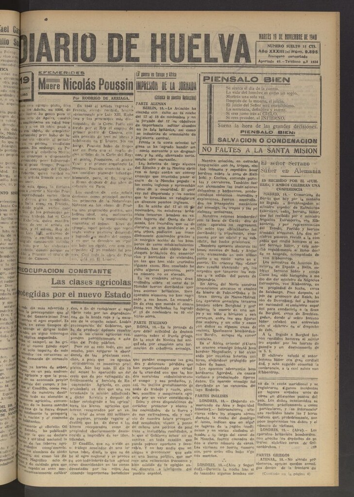 Miniatura de Diario de Huelva : periódico independiente del 19 de noviembre de 1940