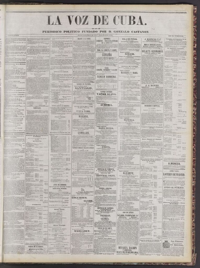 Miniatura de La Voz de Cuba: diario conservador del 14 de marzo de 1878