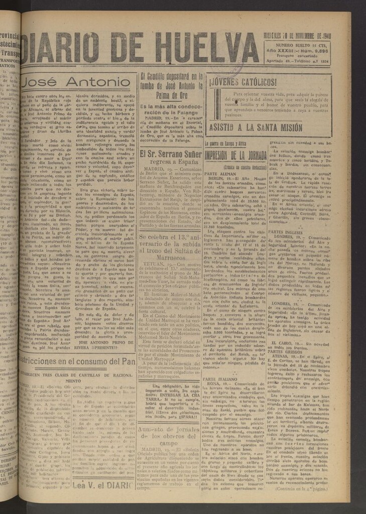 Miniatura de Diario de Huelva : periódico independiente del 20 de noviembre de 1940