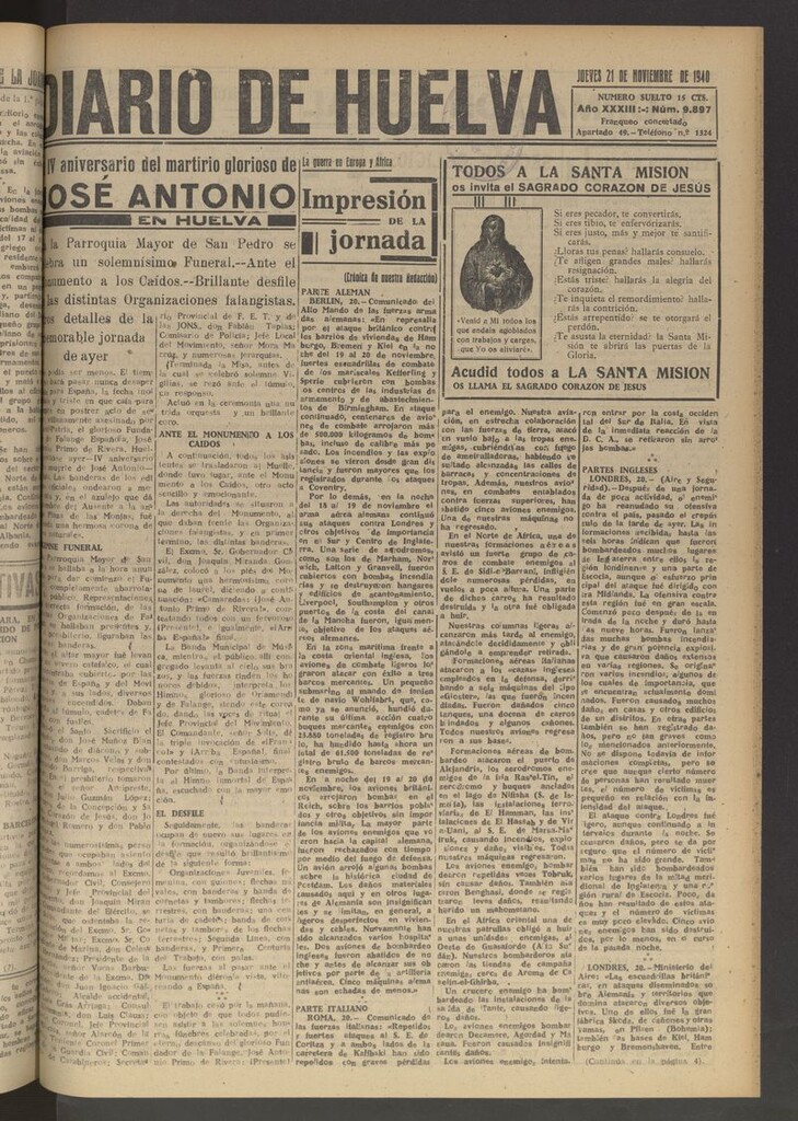 Miniatura de Diario de Huelva : periódico independiente del 21 de noviembre de 1940