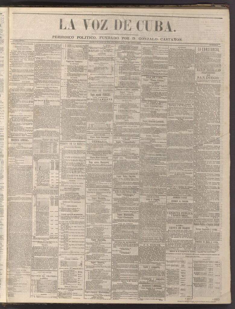 Miniatura de La Voz de Cuba: diario conservador del 3 de enero de 1874
