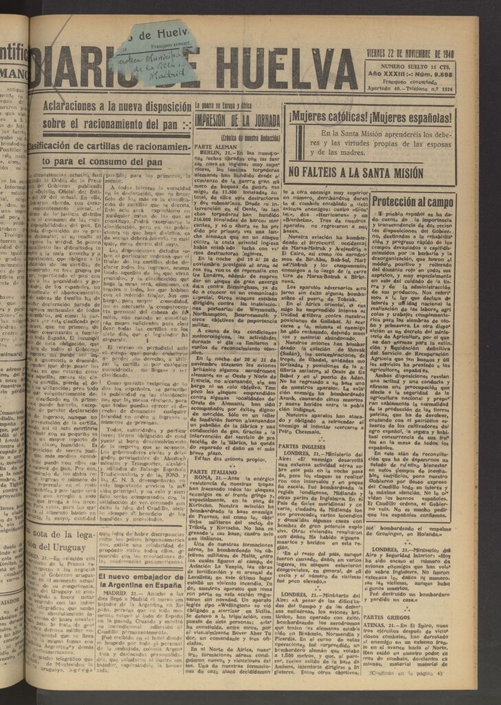 Miniatura de Diario de Huelva : periódico independiente del 22 de noviembre de 1940