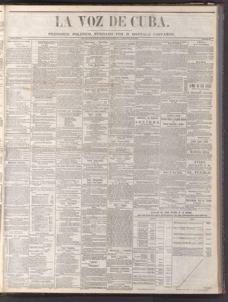 Miniatura de La Voz de Cuba: diario conservador del 18 de febrero de 1874