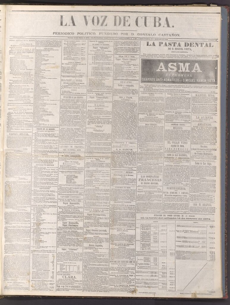 Miniatura de La Voz de Cuba: diario conservador del 20 de marzo de 1874