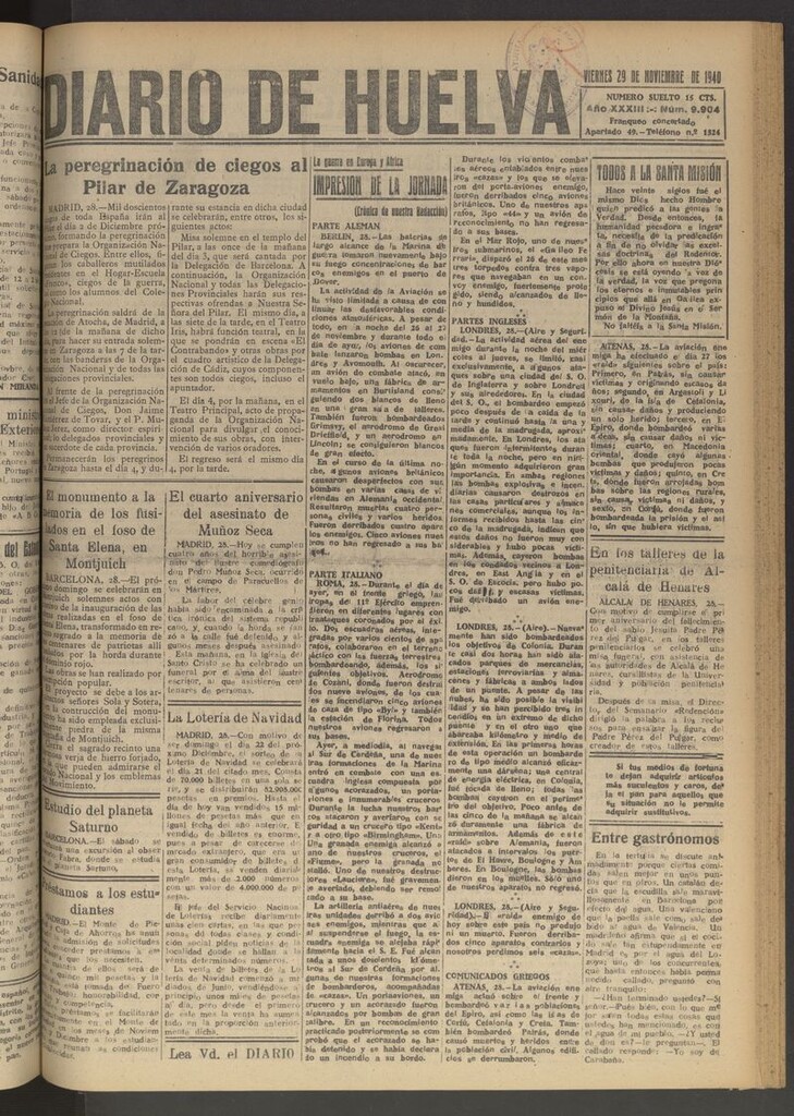 Miniatura de Diario de Huelva : periódico independiente del 29 de noviembre de 1940
