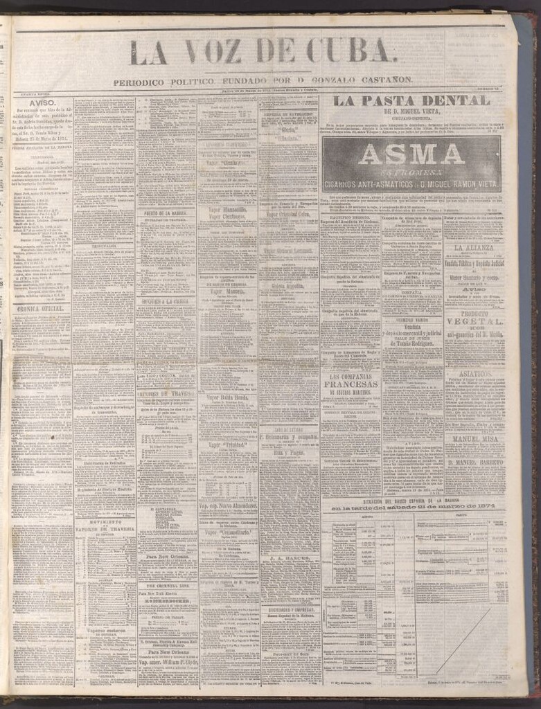 Miniatura de La Voz de Cuba: diario conservador del 26 de marzo de 1874