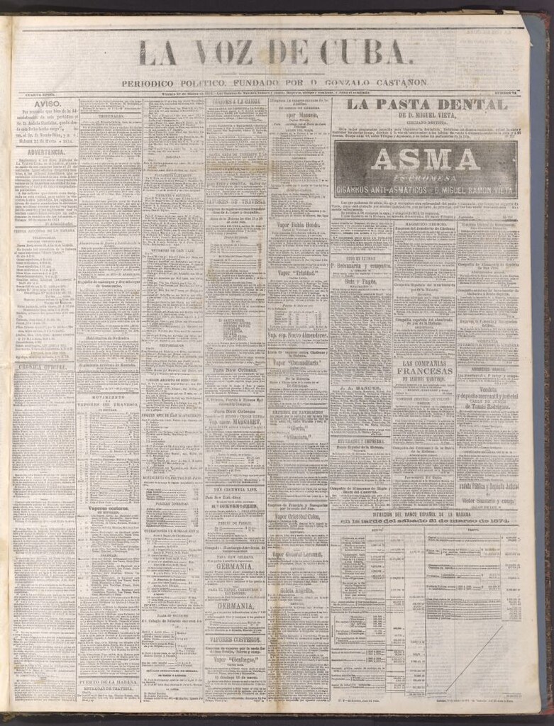 Miniatura de La Voz de Cuba: diario conservador del 27 de marzo de 1874