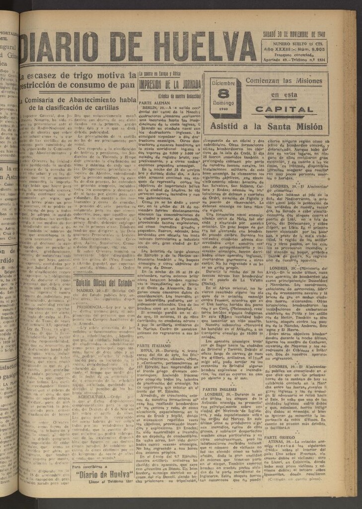 Miniatura de Diario de Huelva : periódico independiente del 30 de noviembre de 1940