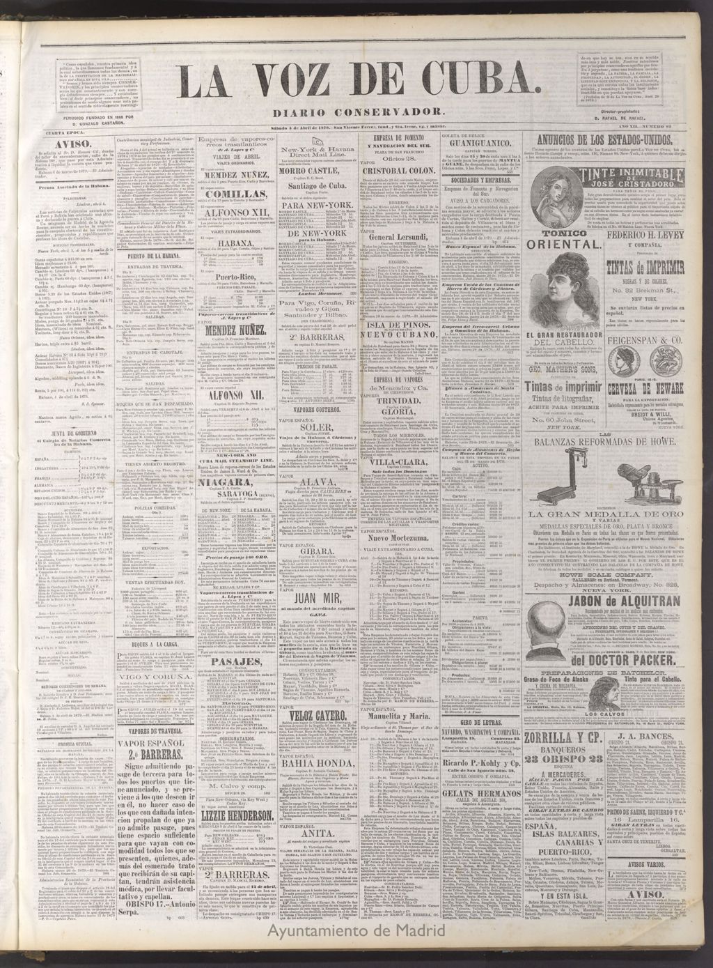 Miniatura de La Voz de Cuba: diario conservador del 5 de abril de 1879