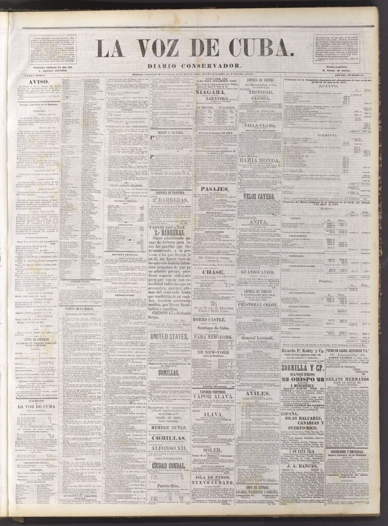 Miniatura de La Voz de Cuba: diario conservador del 13 de abril de 1879