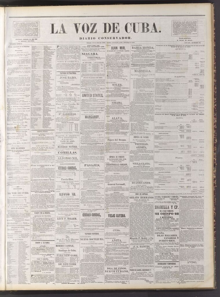 Miniatura de La Voz de Cuba: diario conservador del 19 de abril de 1879