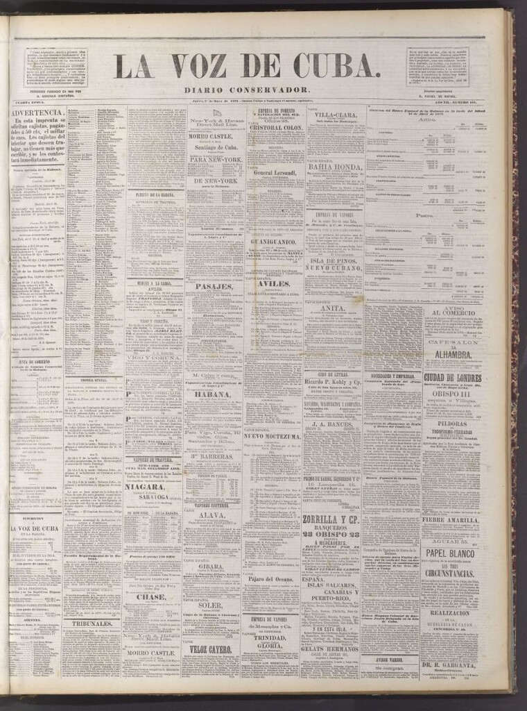 Miniatura de La Voz de Cuba: diario conservador del 1 de mayo de 1879
