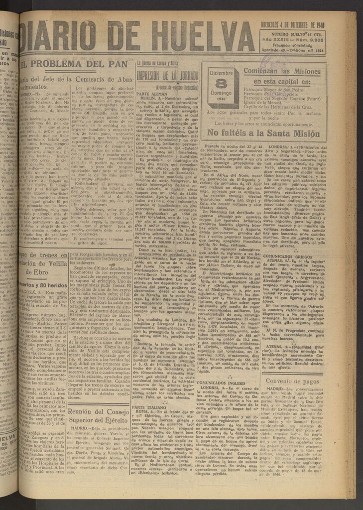 Miniatura de Diario de Huelva : periódico independiente del 4 de diciembre de 1940