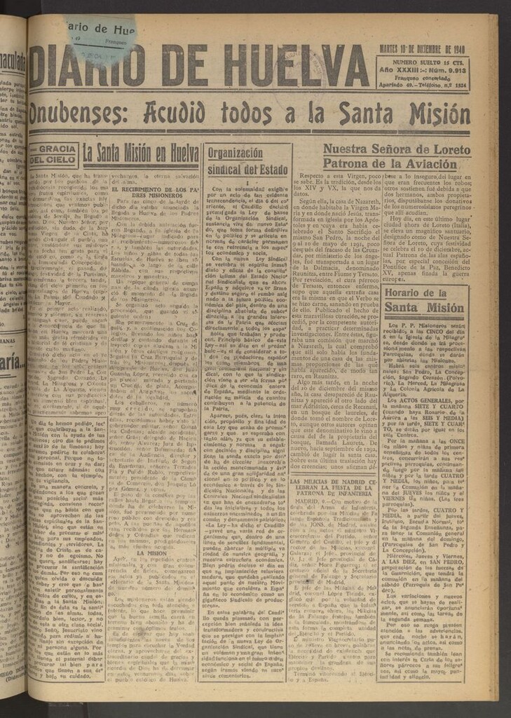 Miniatura de Diario de Huelva : periódico independiente del 10 de diciembre de 1940