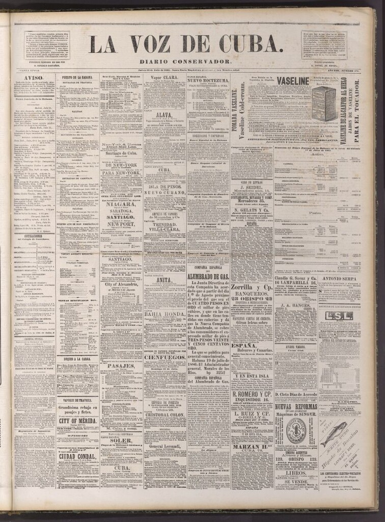 Miniatura de La Voz de Cuba: diario conservador del 22 de julio de 1880