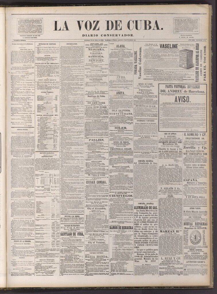 Miniatura de La Voz de Cuba: diario conservador del 25 de julio de 1880