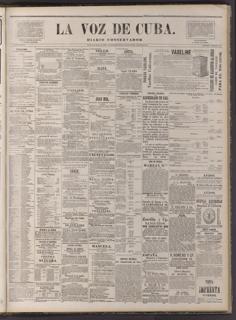 Miniatura de La Voz de Cuba: diario conservador del 6 de agosto de 1880