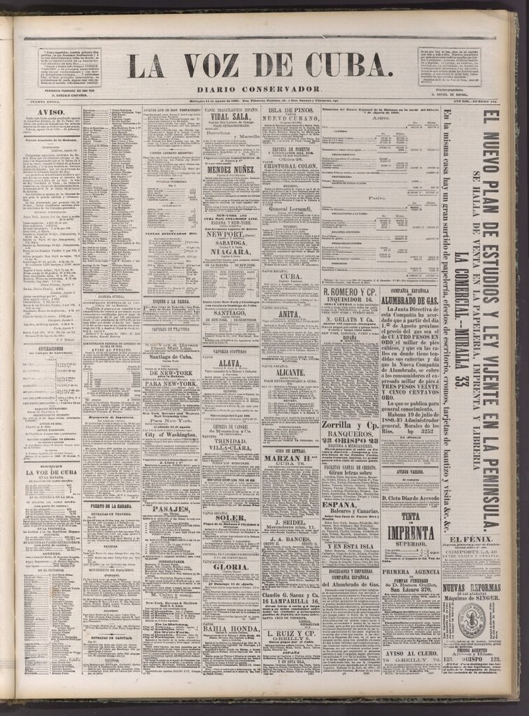 Miniatura de La Voz de Cuba: diario conservador del 11 de agosto de 1880