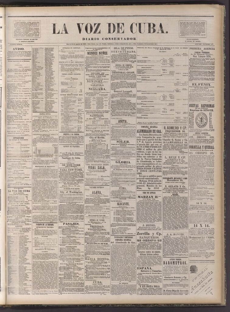 Miniatura de La Voz de Cuba: diario conservador del 12 de agosto de 1880