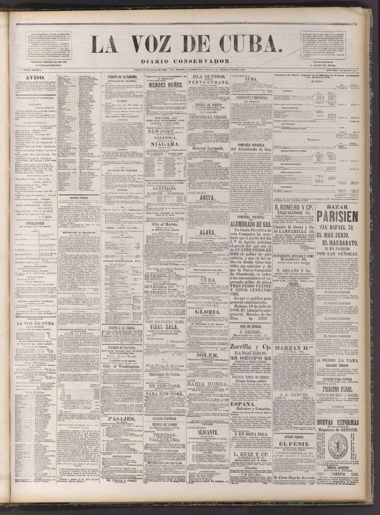 Miniatura de La Voz de Cuba: diario conservador del 13 de agosto de 1880
