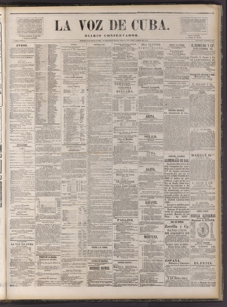 Miniatura de La Voz de Cuba: diario conservador del 15 de agosto de 1880