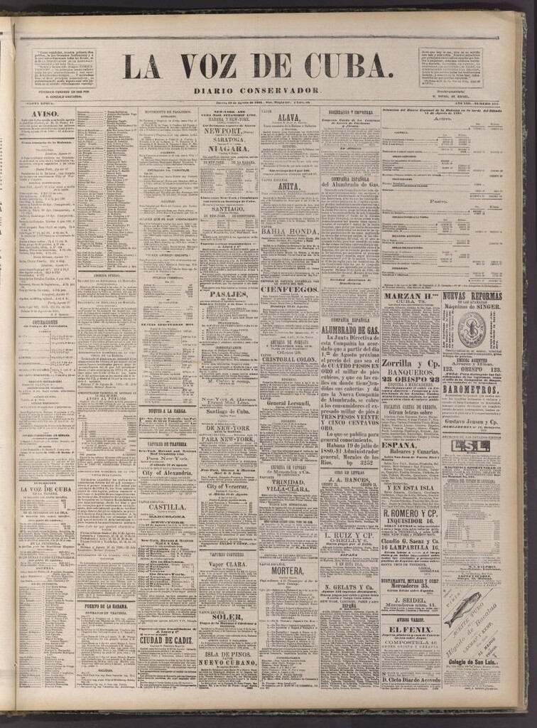 Miniatura de La Voz de Cuba: diario conservador del 19 de agosto de 1880