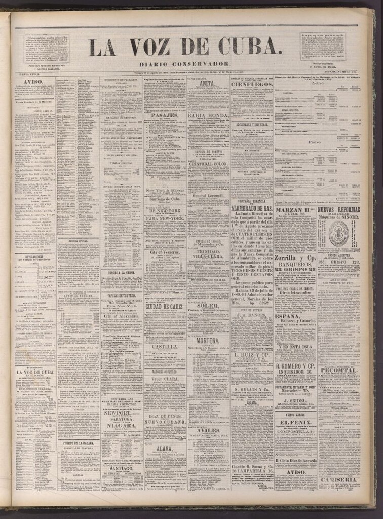Miniatura de La Voz de Cuba: diario conservador del 20 de agosto de 1880