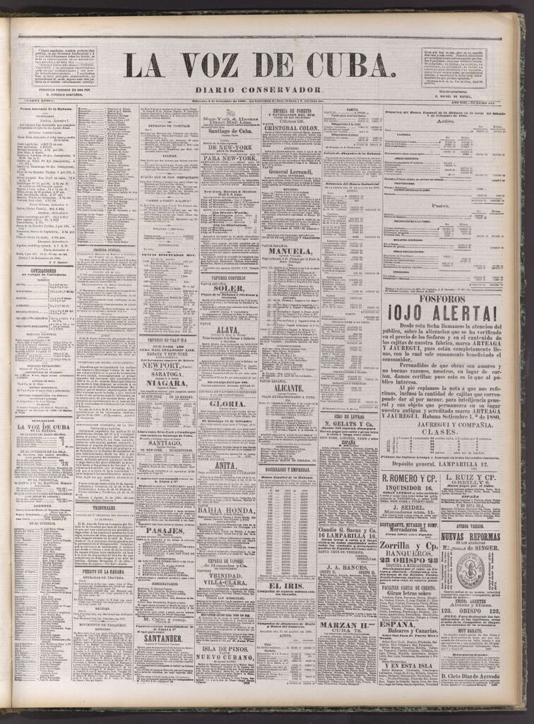Miniatura de La Voz de Cuba: diario conservador del 8 de setiembre de 1880