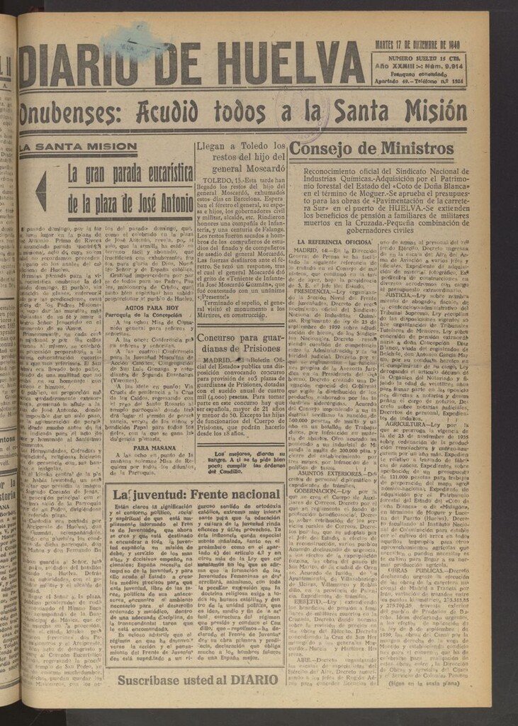 Miniatura de Diario de Huelva : periódico independiente del 17 de diciembre de 1940