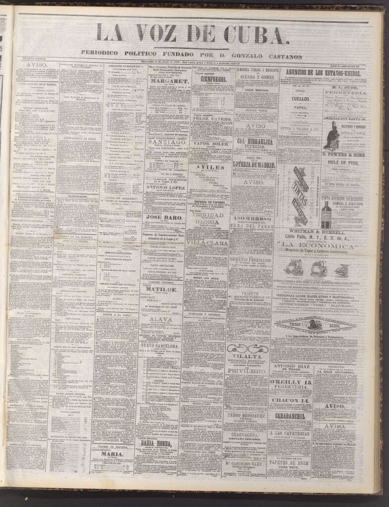 Miniatura de La Voz de Cuba: diario conservador del 11 de abril de 1877