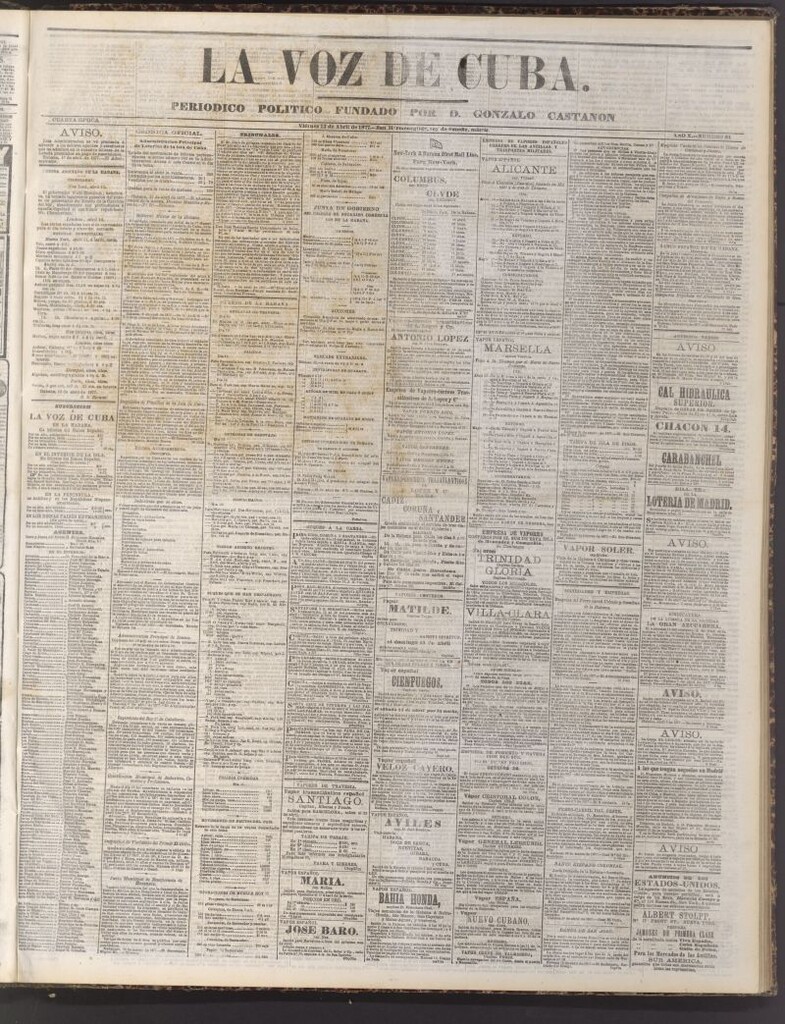 Miniatura de La Voz de Cuba: diario conservador del 13 de abril de 1877