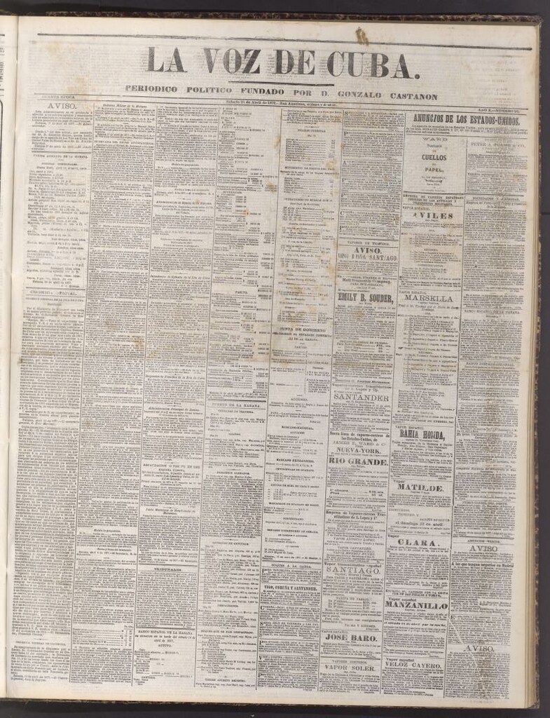 Miniatura de La Voz de Cuba: diario conservador del 21 de abril de 1877