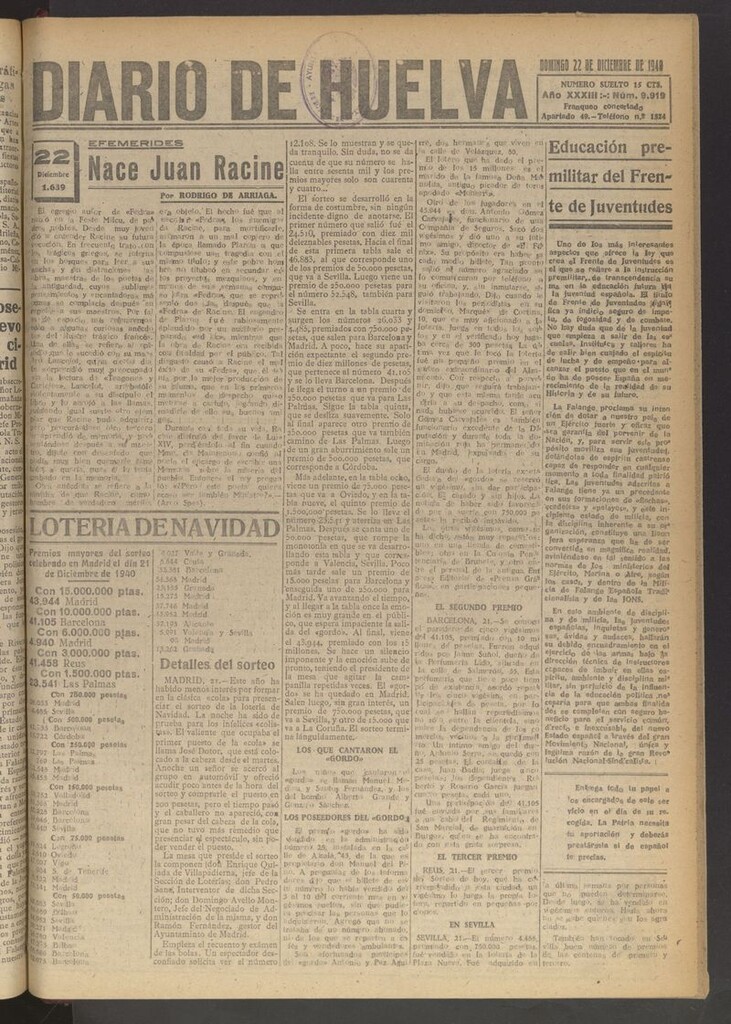 Miniatura de Diario de Huelva : periódico independiente del 22 de diciembre de 1940