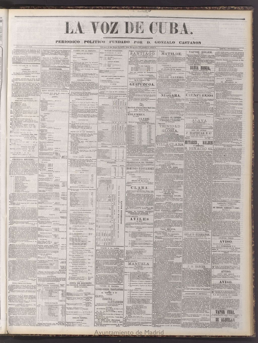 Miniatura de La Voz de Cuba: diario conservador del 25 de mayo de 1877